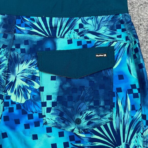 Hurley Board Shorts Boys 16 Blue Gaze Floral Print 9 Inch Inseam Swim Trunks - Picture 9 of 12